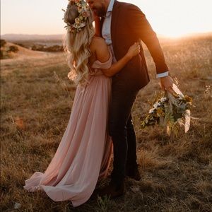 JJs House A-Line Off-the-Shoulder Sweep Train Chiffon Evening Dress